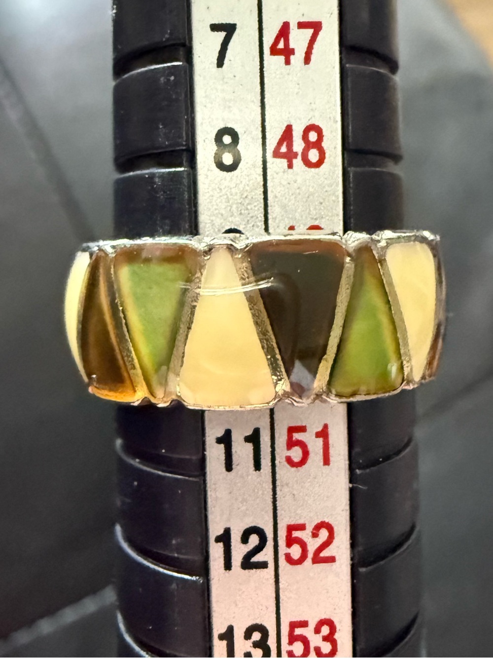 Green Geometric Inlay mood ring Statement Ring size 5 - Picture 4 of 5
